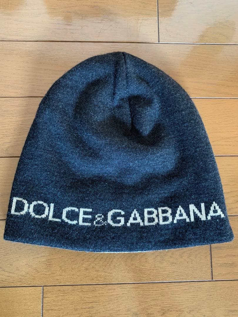 DOLCE&GABBANA ニット帽 ダークグレー アイボリー