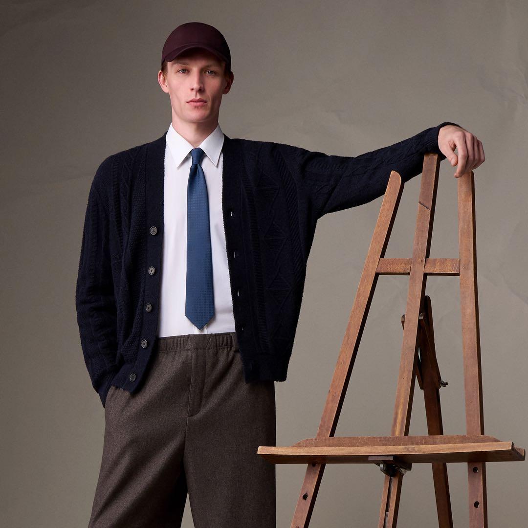 HERMÈSエルメス シルクネクタイH織り ファソネ ネイビー