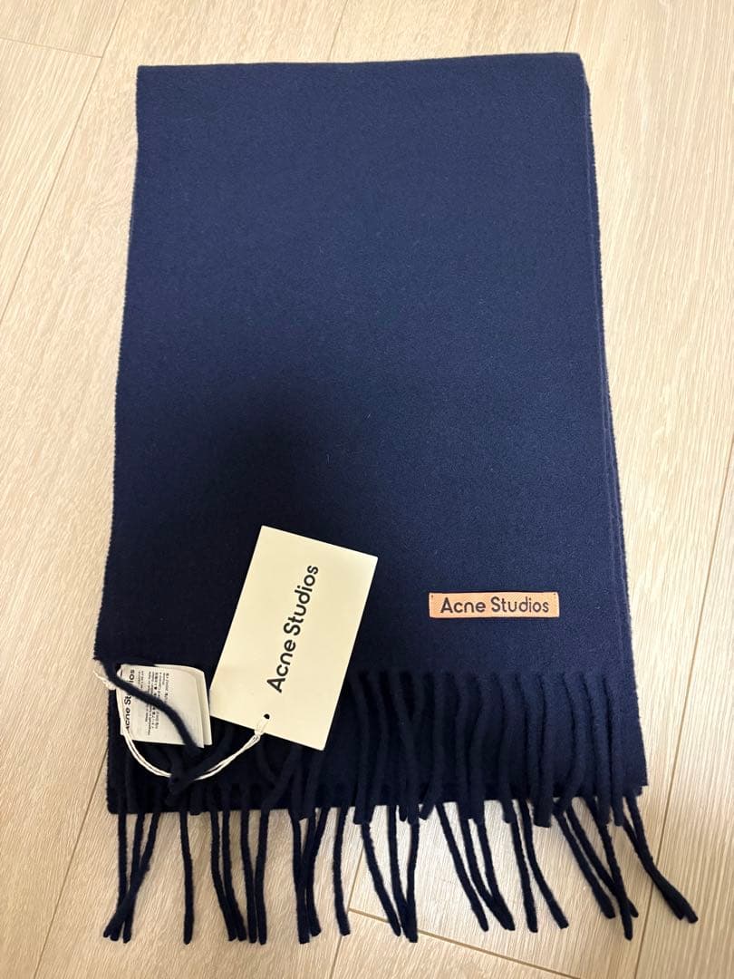 新品正規品　Acne Studios フリンジウールスカーフ　マフラー　ネイビー