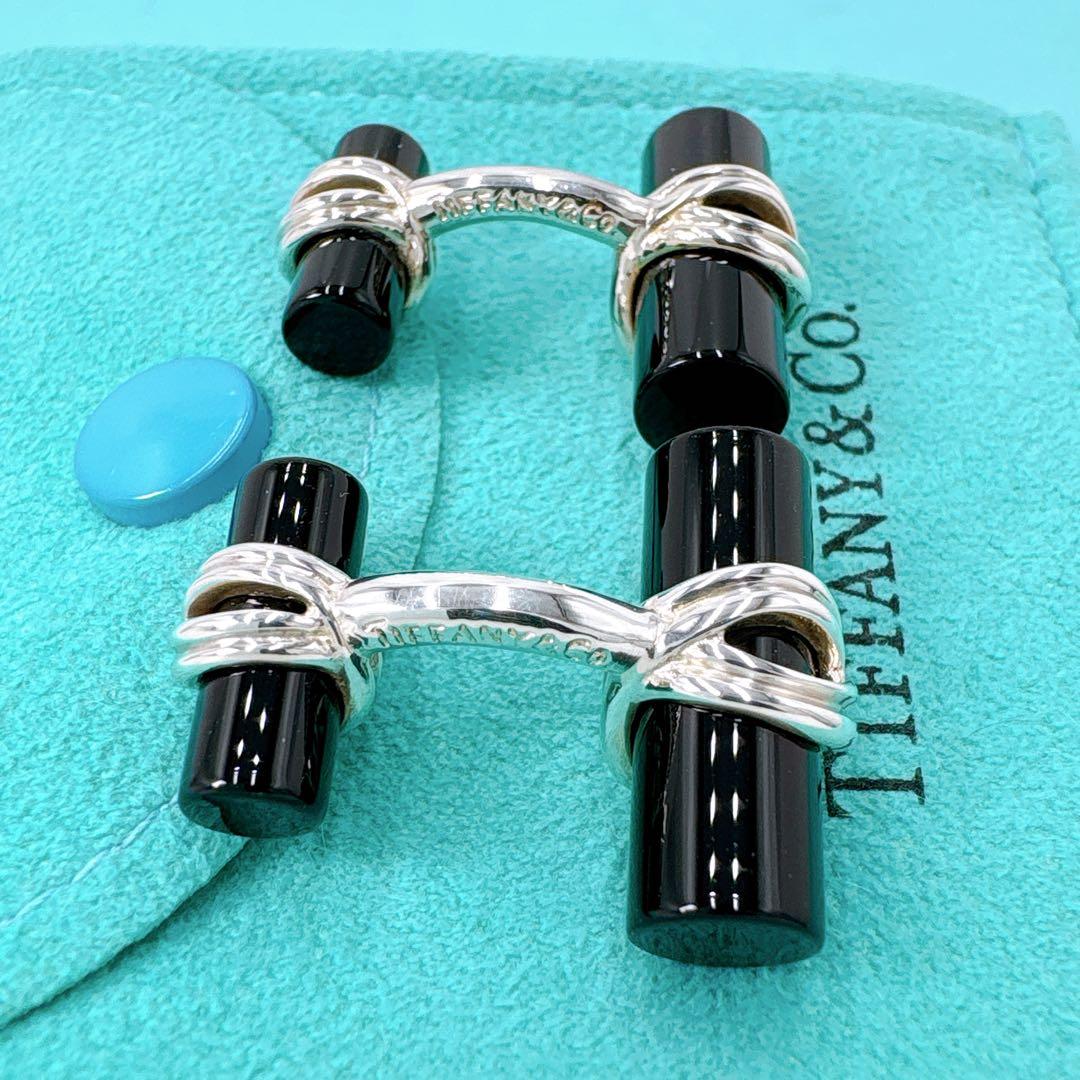 極美品レア オールドティファニー コラムバー カフス シルバー925 オニキス