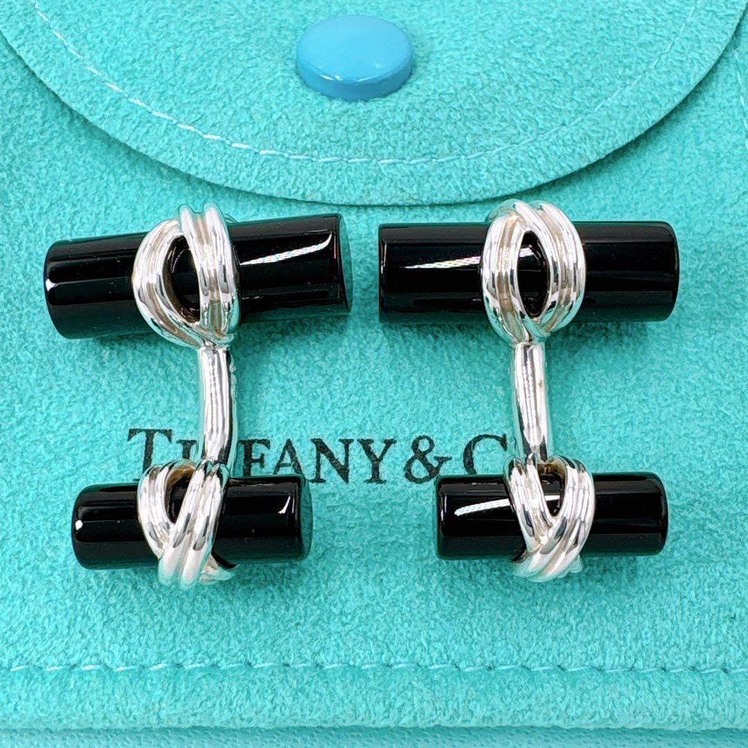 極美品レア オールドティファニー コラムバー カフス シルバー925 オニキス