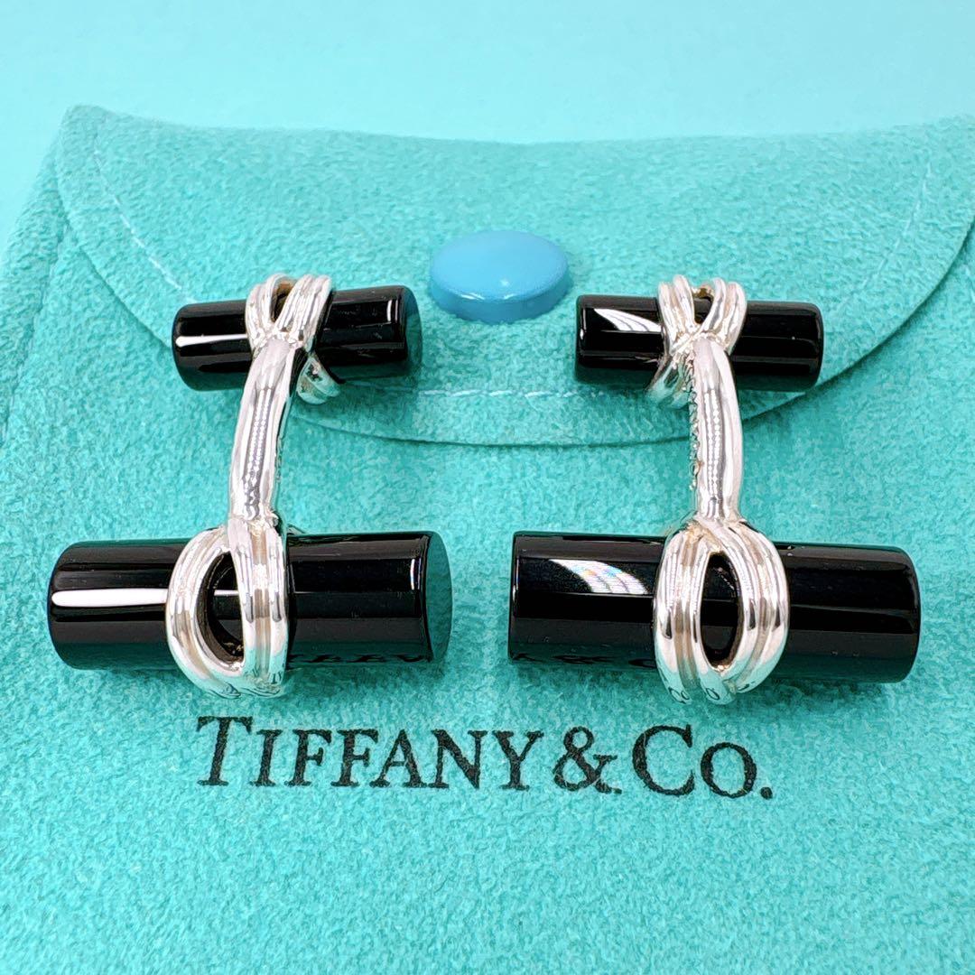 極美品レア オールドティファニー コラムバー カフス シルバー925 オニキス