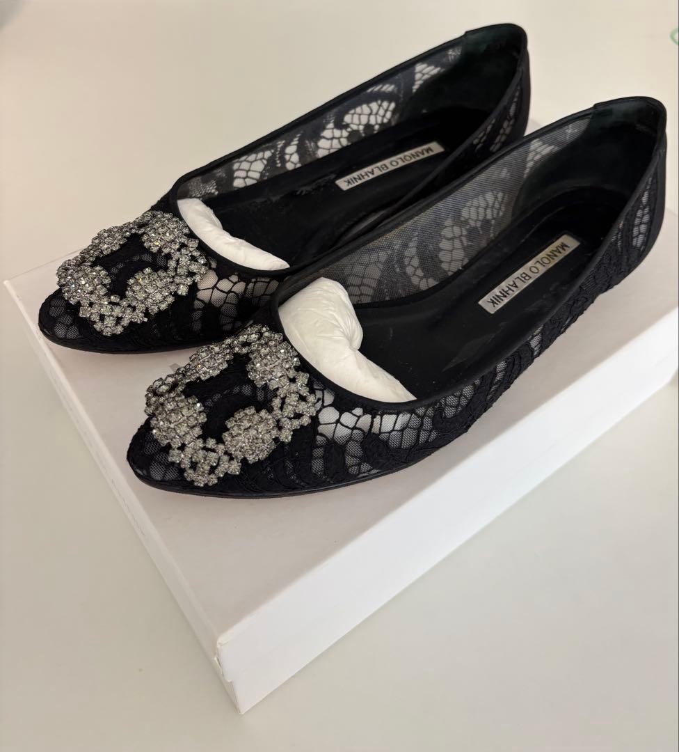 MANOLO BLAHNIK ハンギシ　レース　フラットシューズ