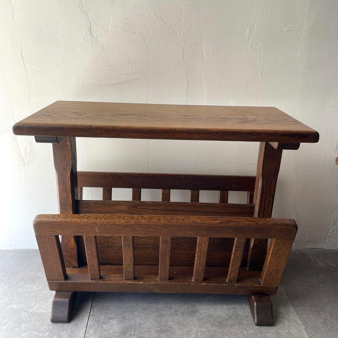 オランダ製　木製　サイドテーブル マガジンラック　オーク無垢材　百貨店