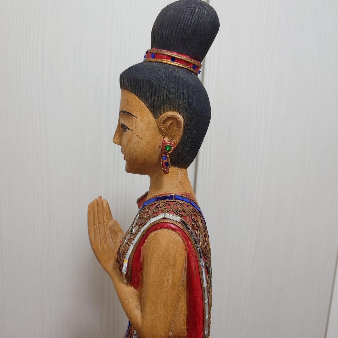 サワディー人形 アジアン家具 木彫り像 全高約77cm