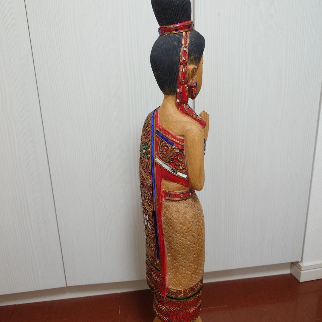 サワディー人形 アジアン家具 木彫り像 全高約77cm