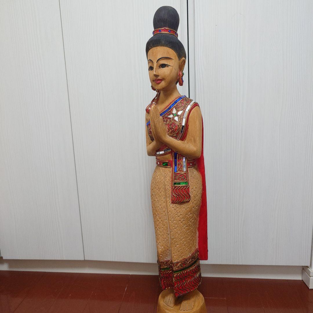 サワディー人形 アジアン家具 木彫り像 全高約77cm