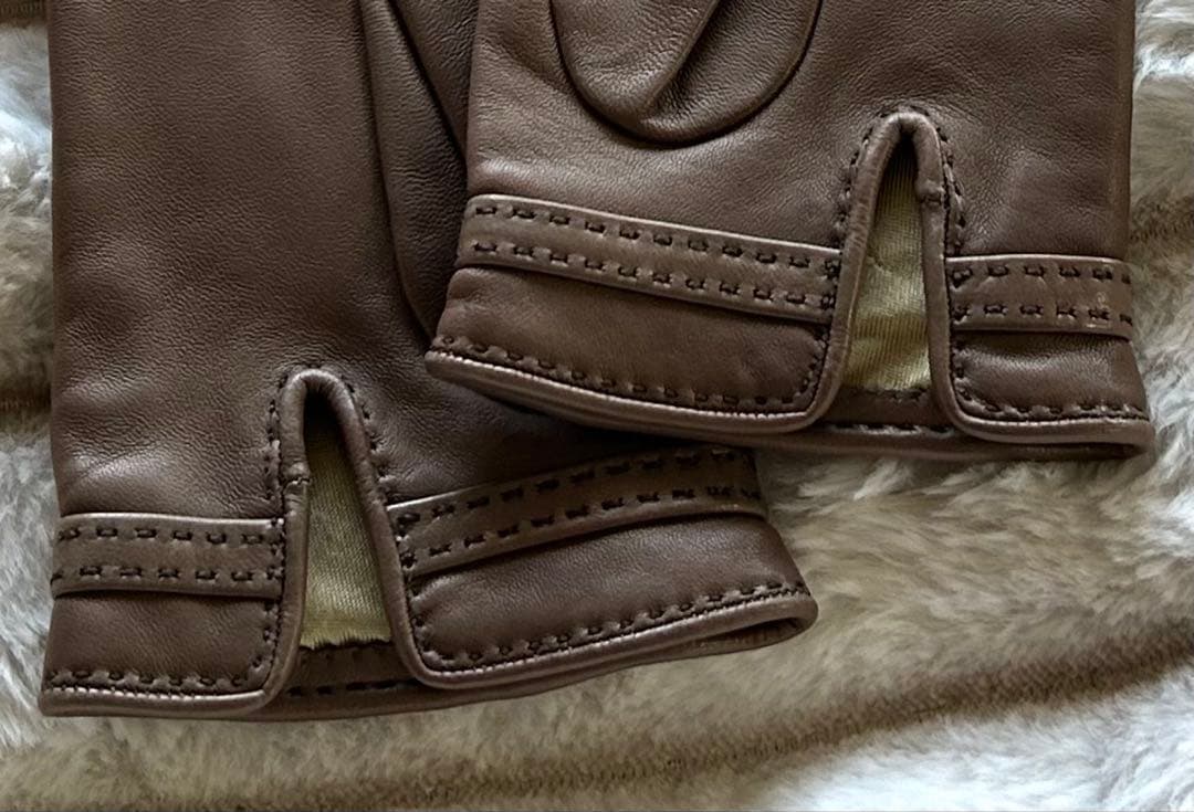 美品★エルメス シェーヌダンクルレザーグローブ グレナン 手袋 8 エトゥープ