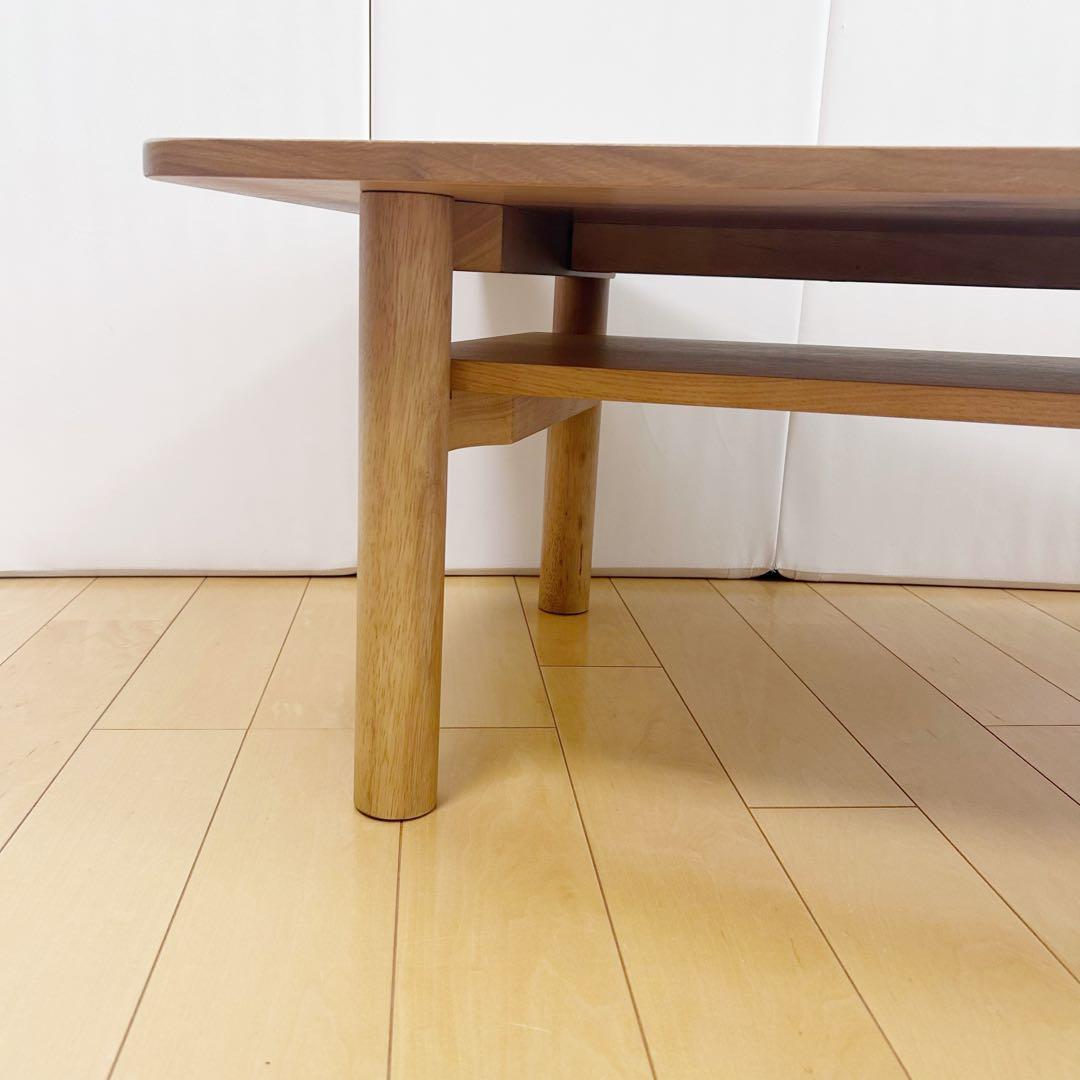 MUJI 無印良品　木製ローテーブル　オーク材　丸脚　収納付き　幅110 突板
