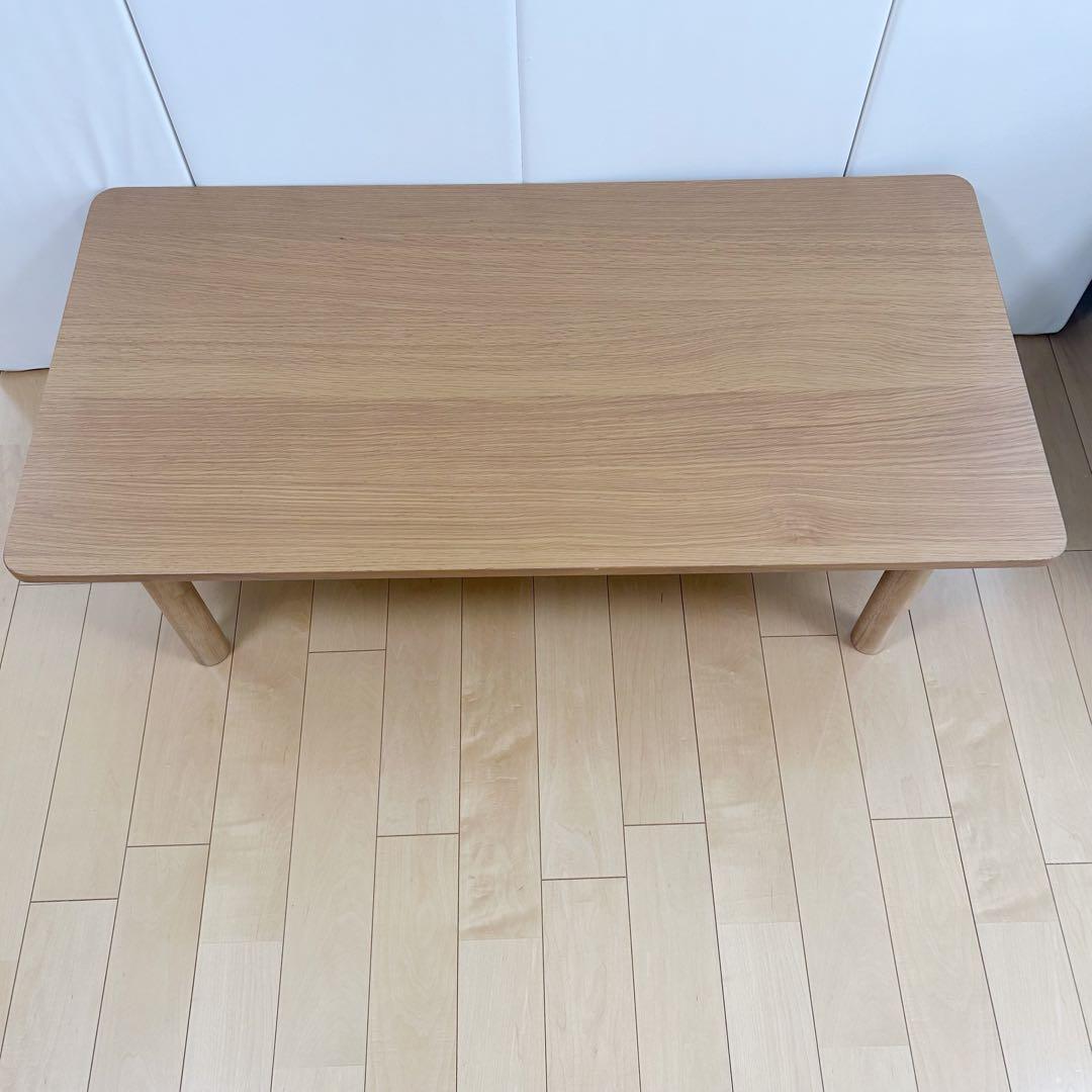 MUJI 無印良品　木製ローテーブル　オーク材　丸脚　収納付き　幅110 突板