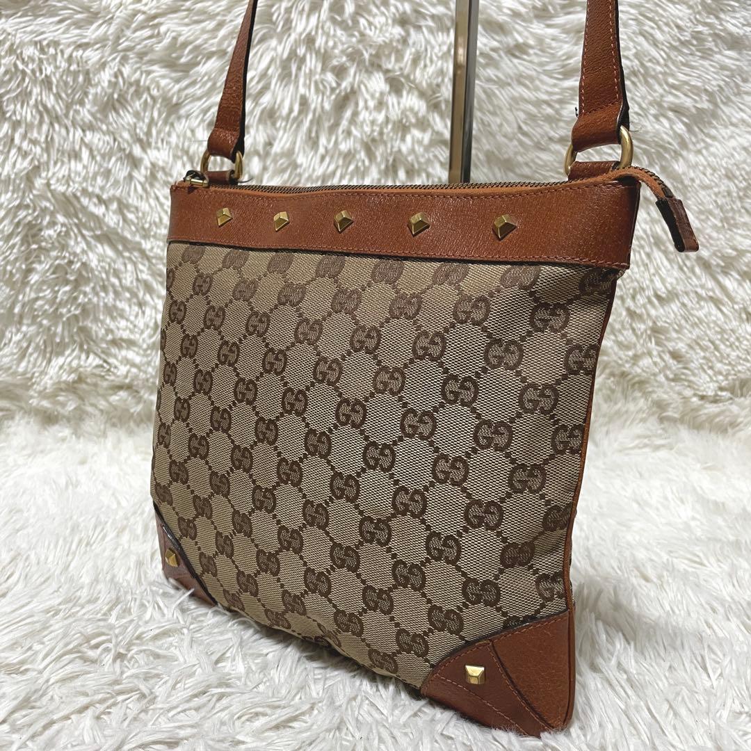 【良品】GUCCI グッチ　ショルダーバッグ　キャンバス　レザー　スタッズ