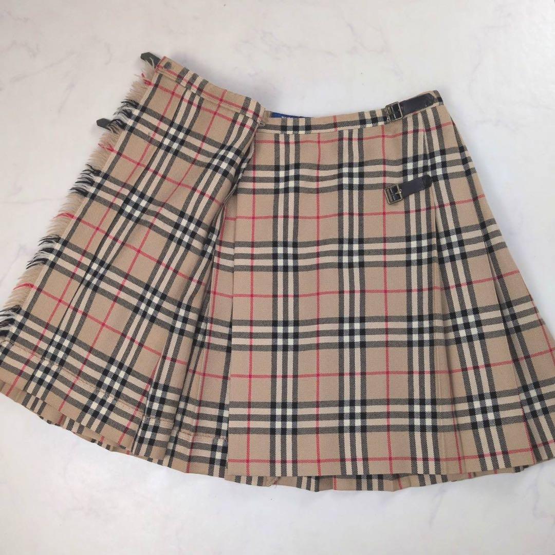 【美品✨】バーバリーブルーレーベル ミニスカート ノバチェック ベルト プリーツ