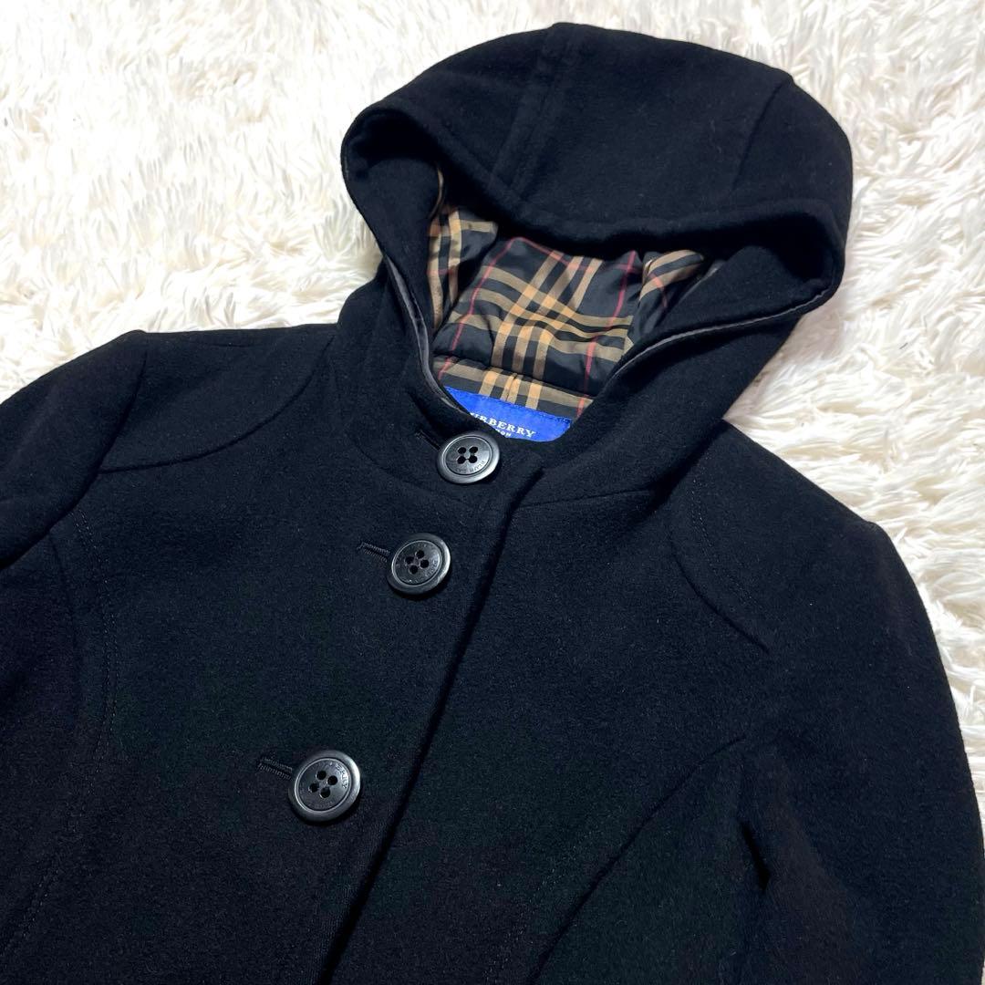 バーバリーブルーレーベル アンゴラ コート ブラック Aライン 38