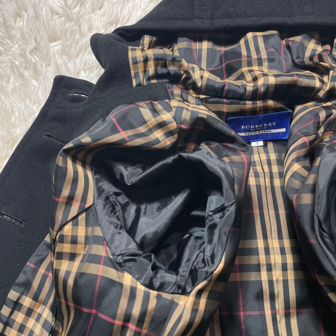 バーバリーブルーレーベル アンゴラ コート ブラック Aライン 38