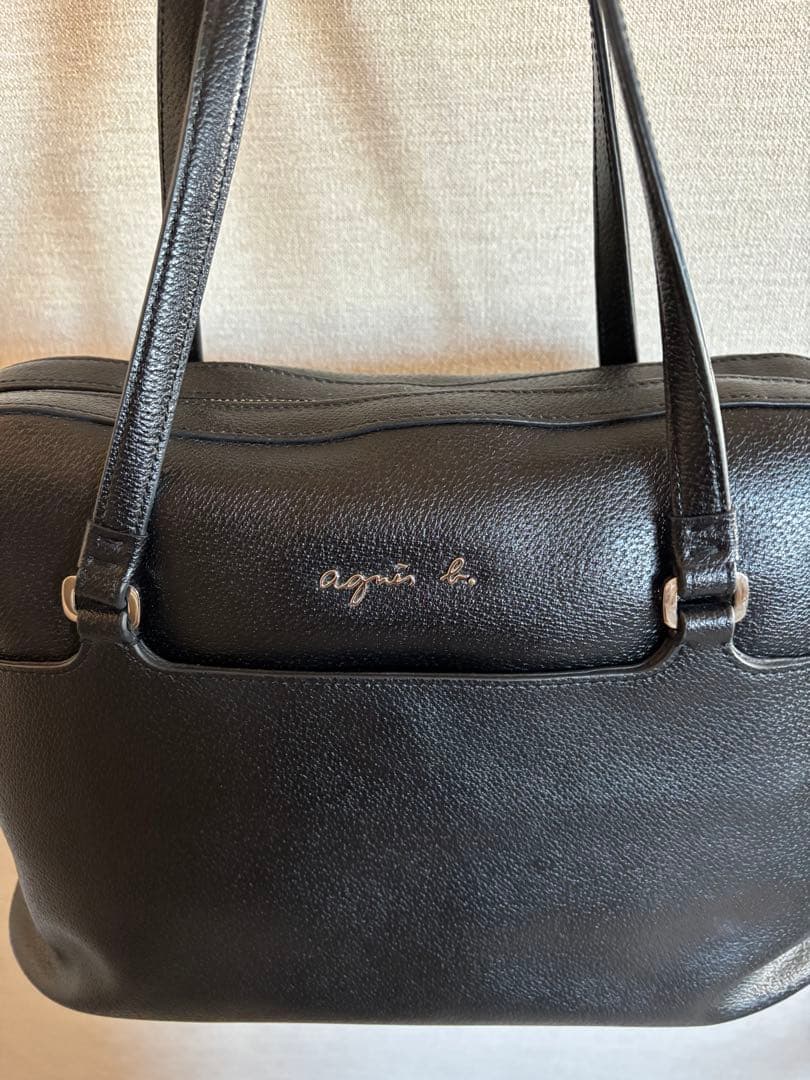 アニエスベー Agnes b. ブラック　革バッグ　通勤・就活に最適！