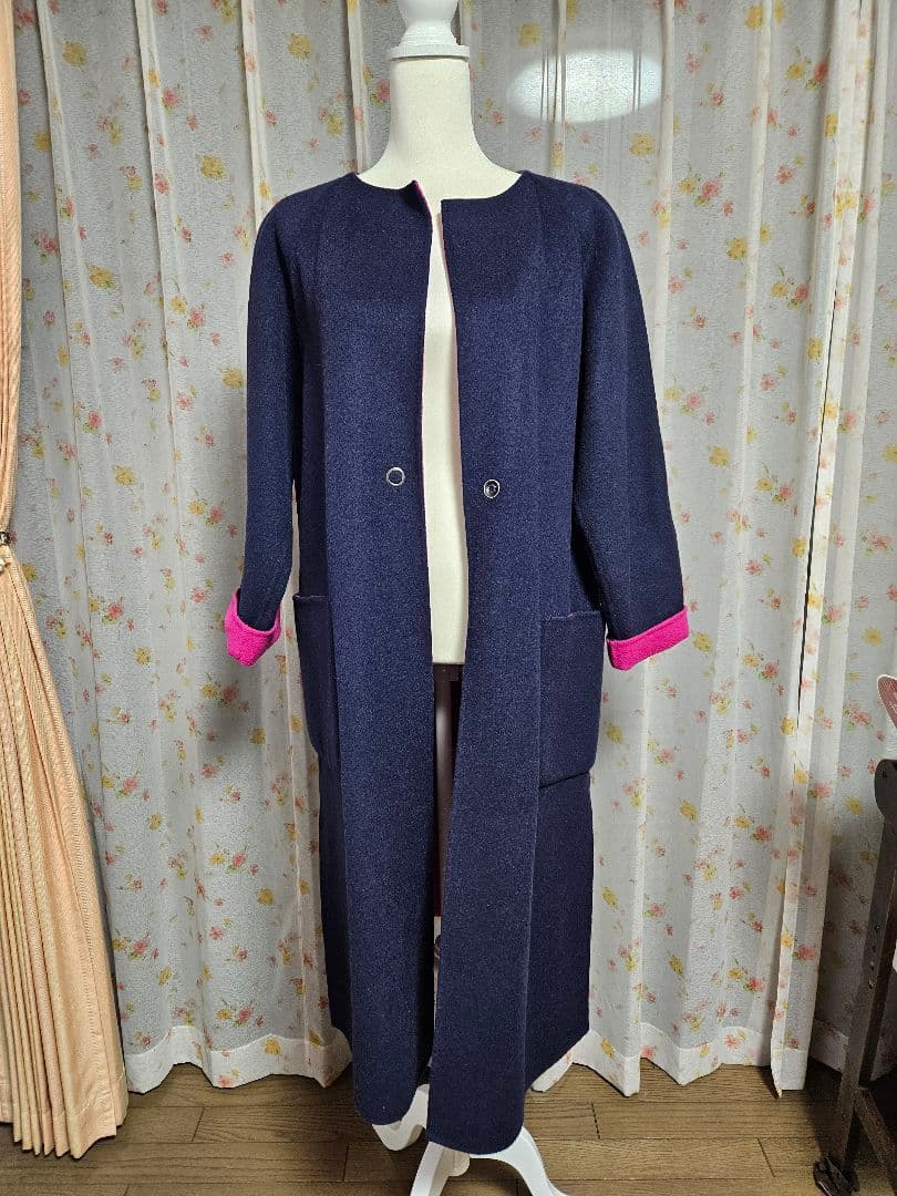 デミルクスビームス　ウール　リバーコート　リバーシブルロングコート　36美品