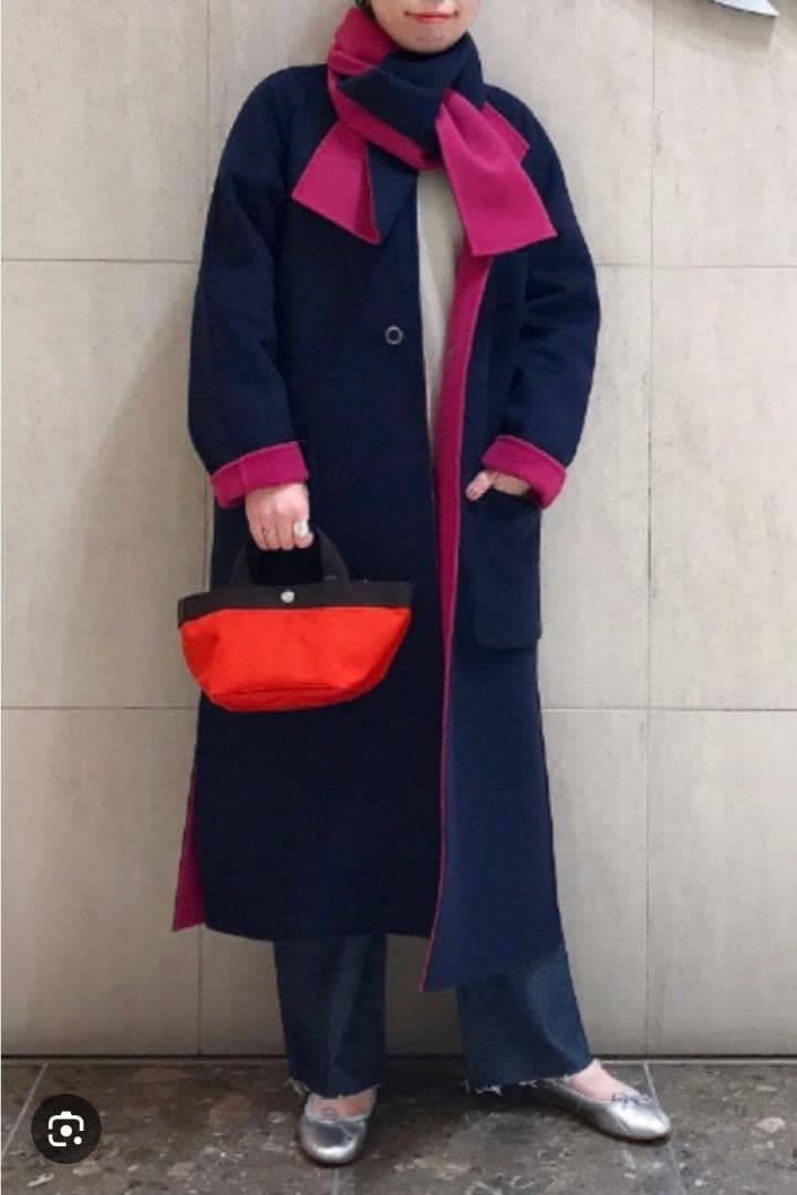 デミルクスビームス　ウール　リバーコート　リバーシブルロングコート　36美品