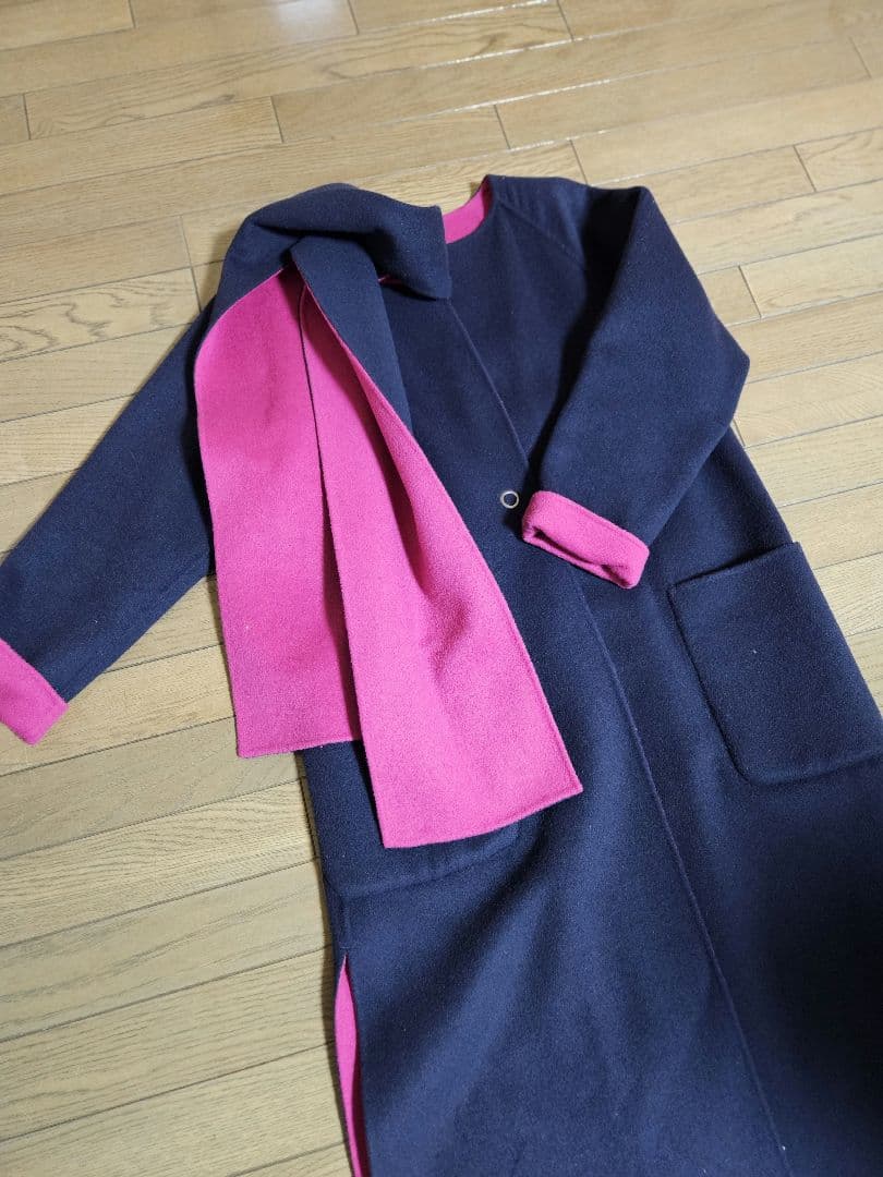 デミルクスビームス　ウール　リバーコート　リバーシブルロングコート　36美品