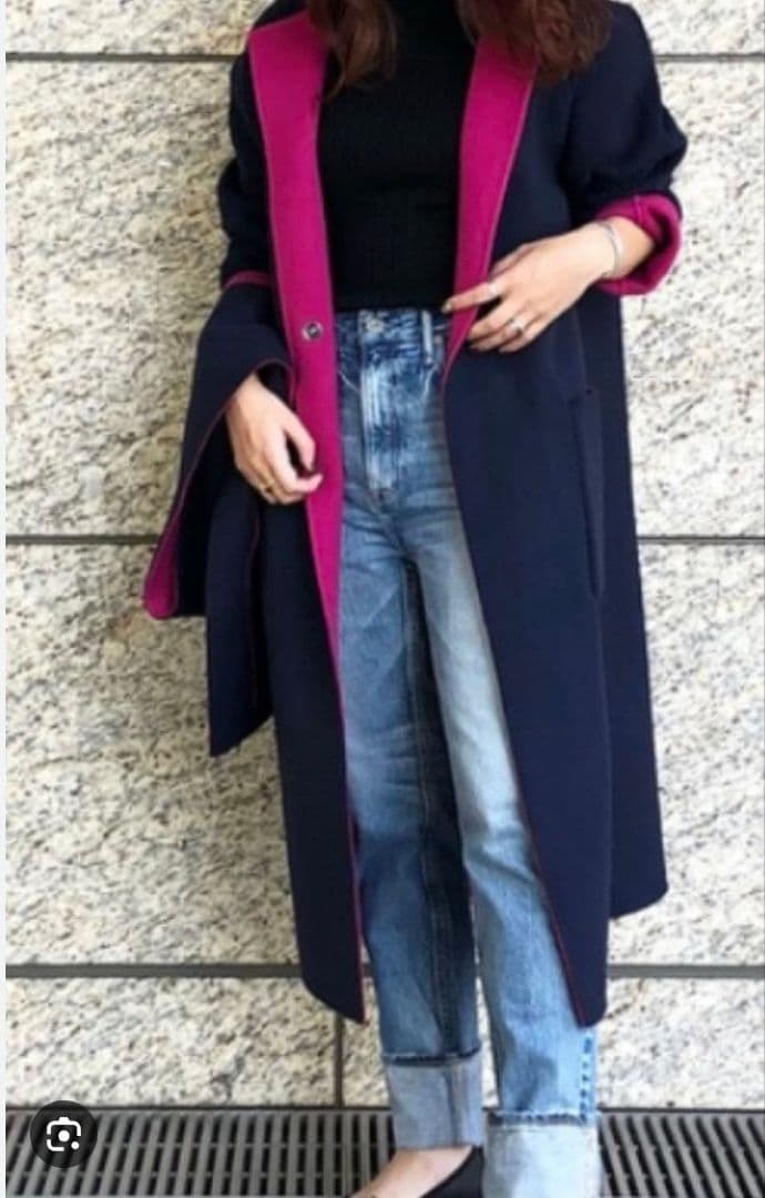 デミルクスビームス　ウール　リバーコート　リバーシブルロングコート　36美品