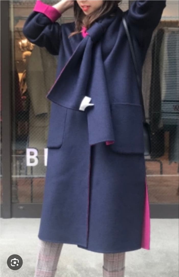 デミルクスビームス　ウール　リバーコート　リバーシブルロングコート　36美品