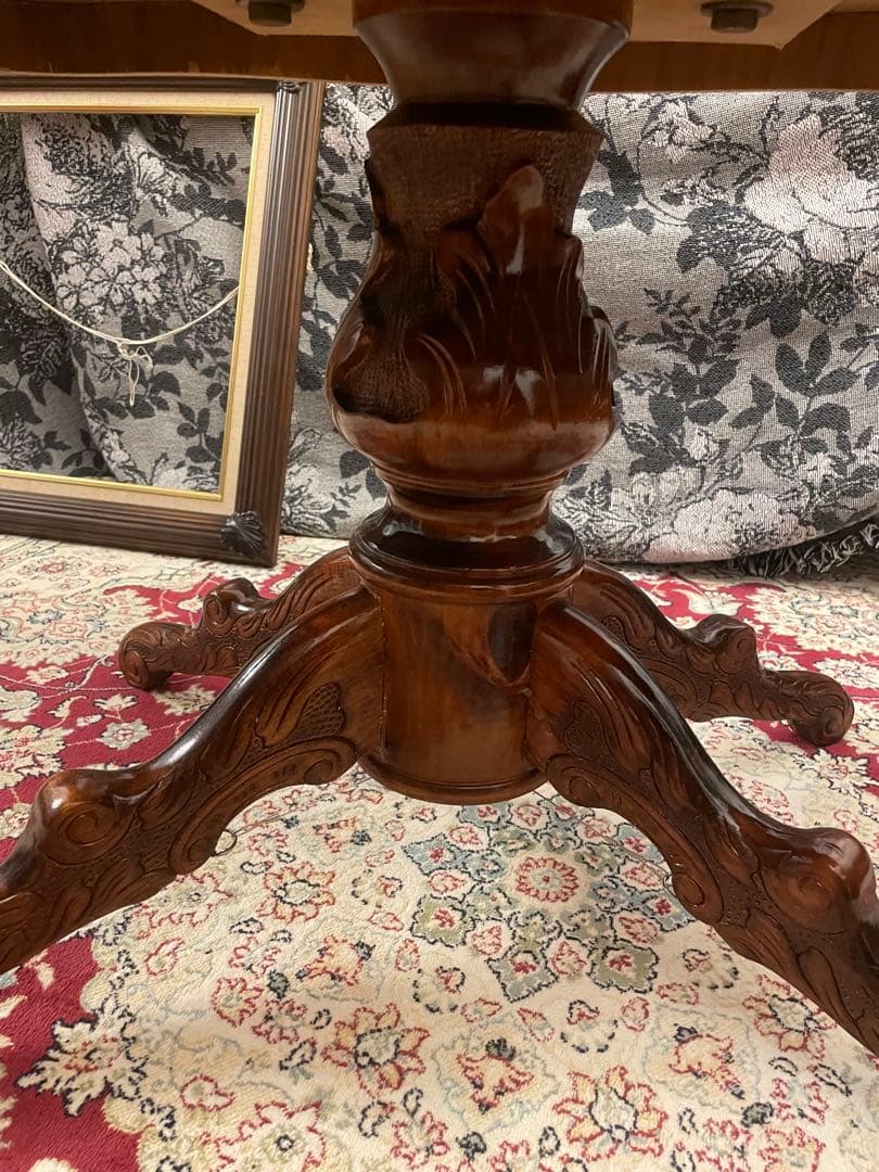 アンティーク　センターテーブル 象嵌テーブル　猫脚