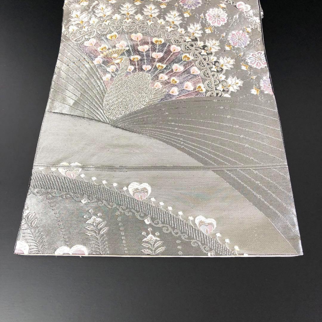 SO-406 袋帯 六通 正絹 銀箔 銀糸 金糸 孔雀 豪華