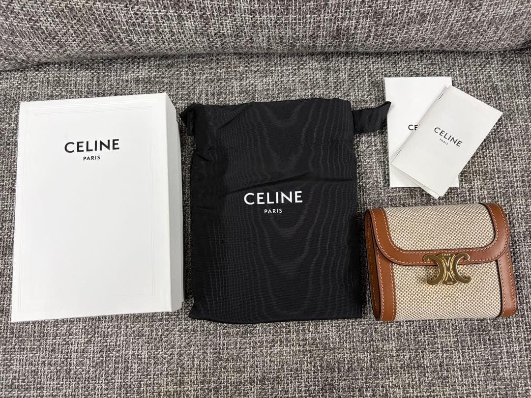 セリーヌ　トリオンフ　スモール　ウォレット　3つ折り財布　キャンバス×レザー