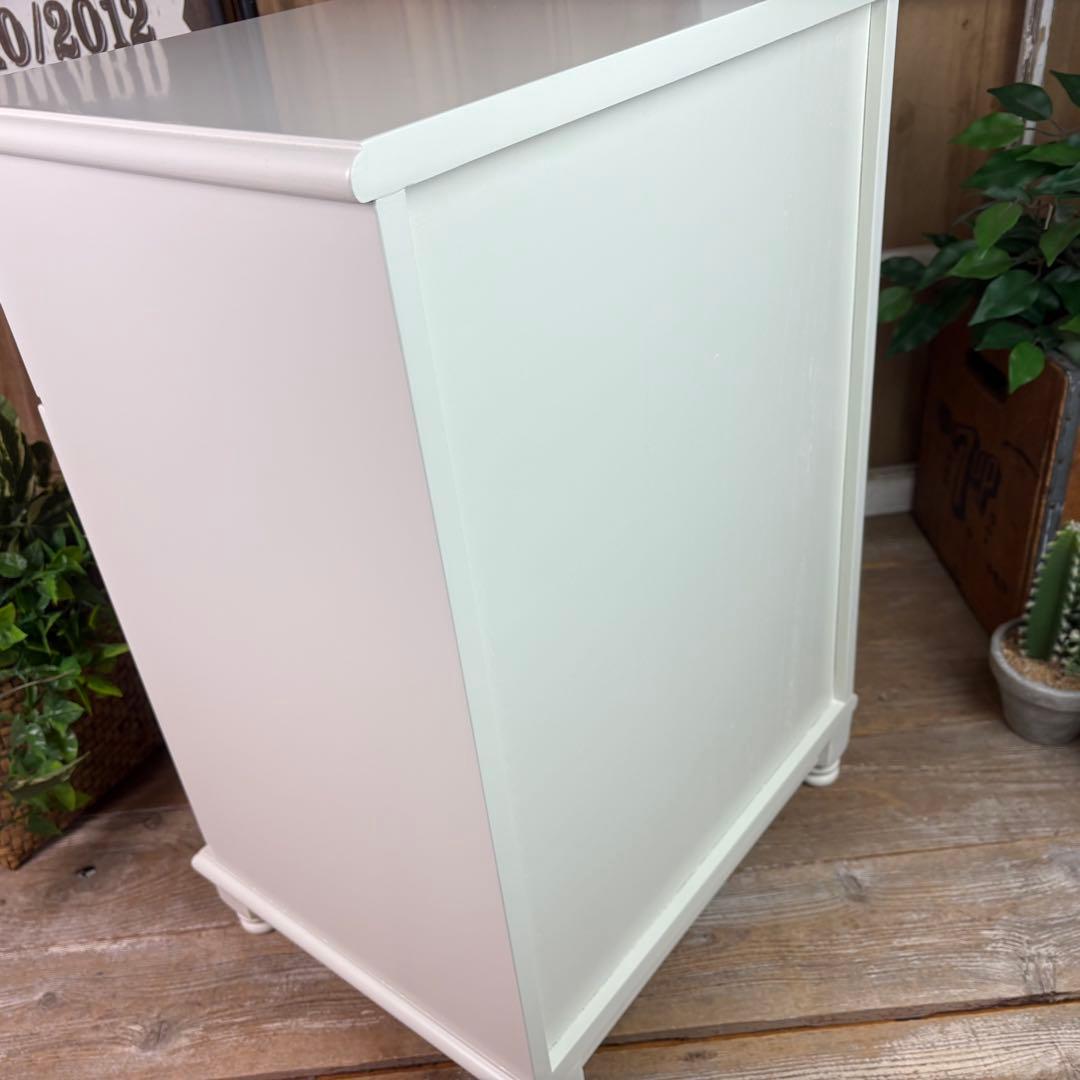 訳あり品【128】フレンチカントリー調ホワイトチェスト四段五つ引き木製タンス収納