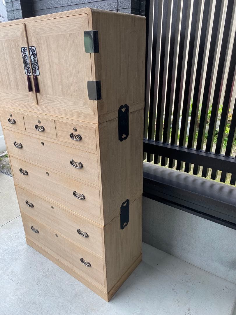 自宅保管 総桐箪笥 飾り金具 和箪笥 着物箪笥 3分割 昭和レトロ アンティーク