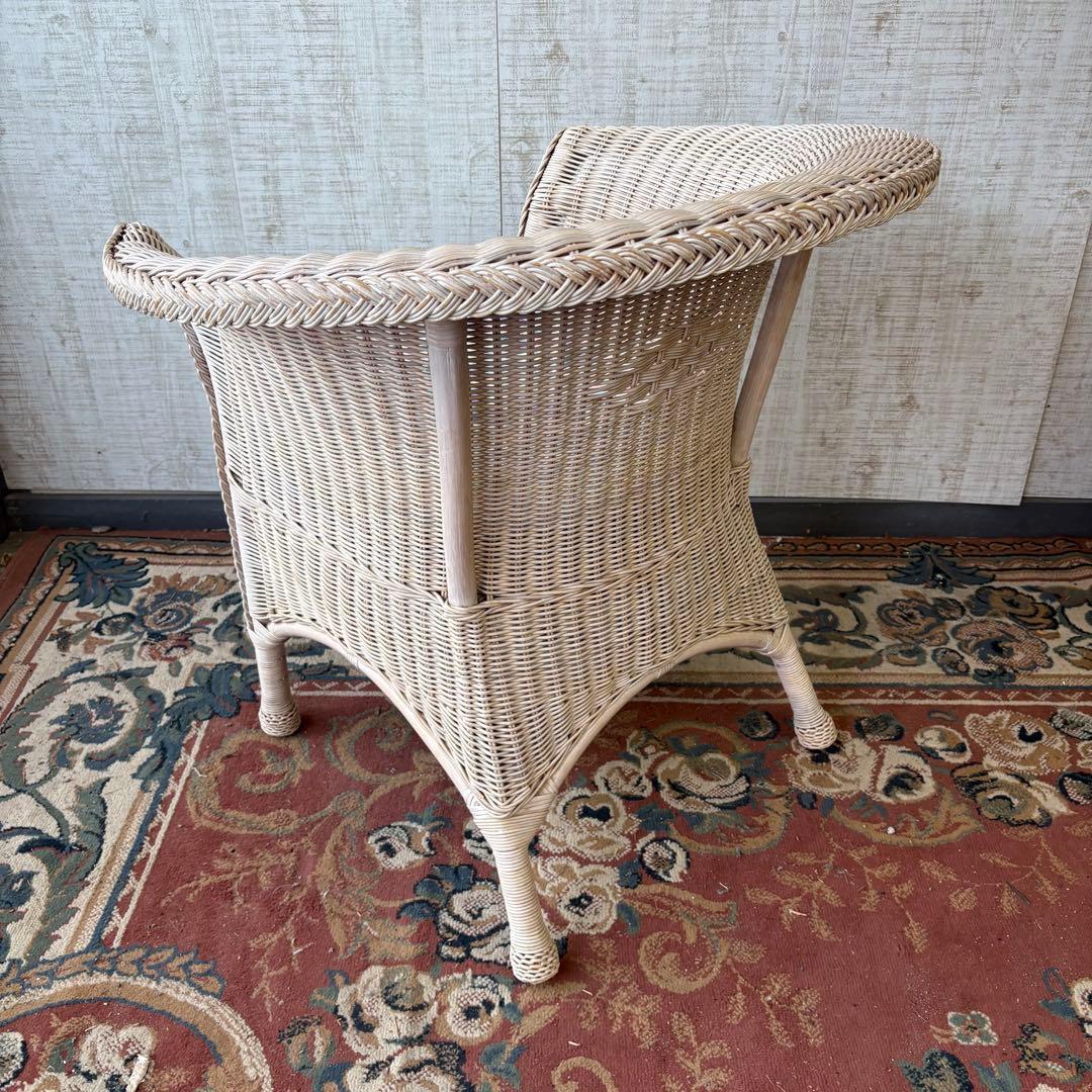 ③昭和レトロ ヴィンテージ ラタンダイニングチェア 花柄クッション アームチェア