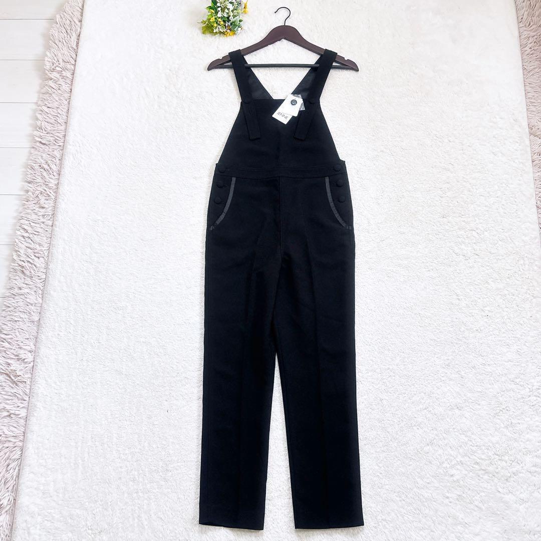 《新品》JENNE 美シルエットサロペット オーバーオール くるみボタン 黒 S