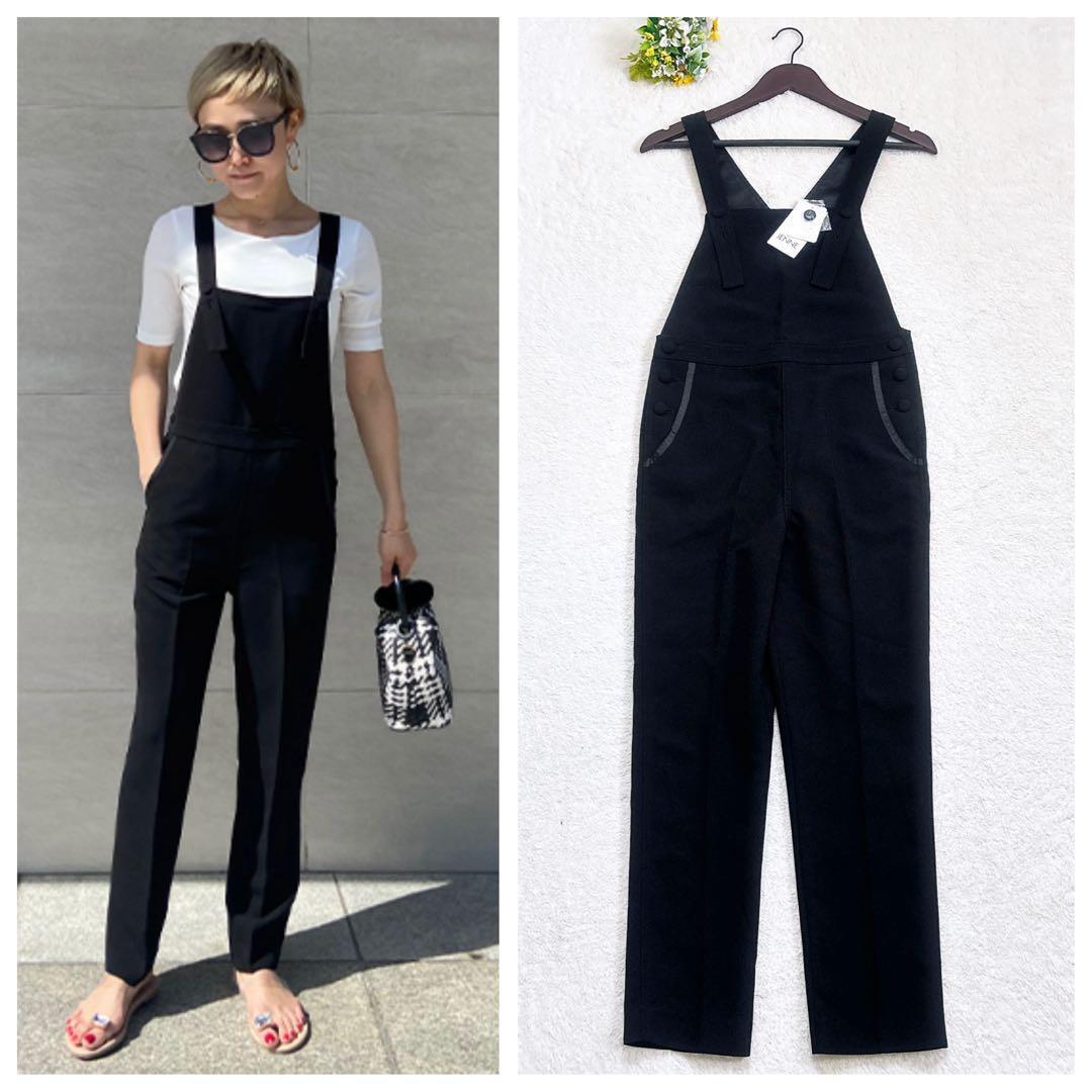 《新品》JENNE 美シルエットサロペット オーバーオール くるみボタン 黒 S