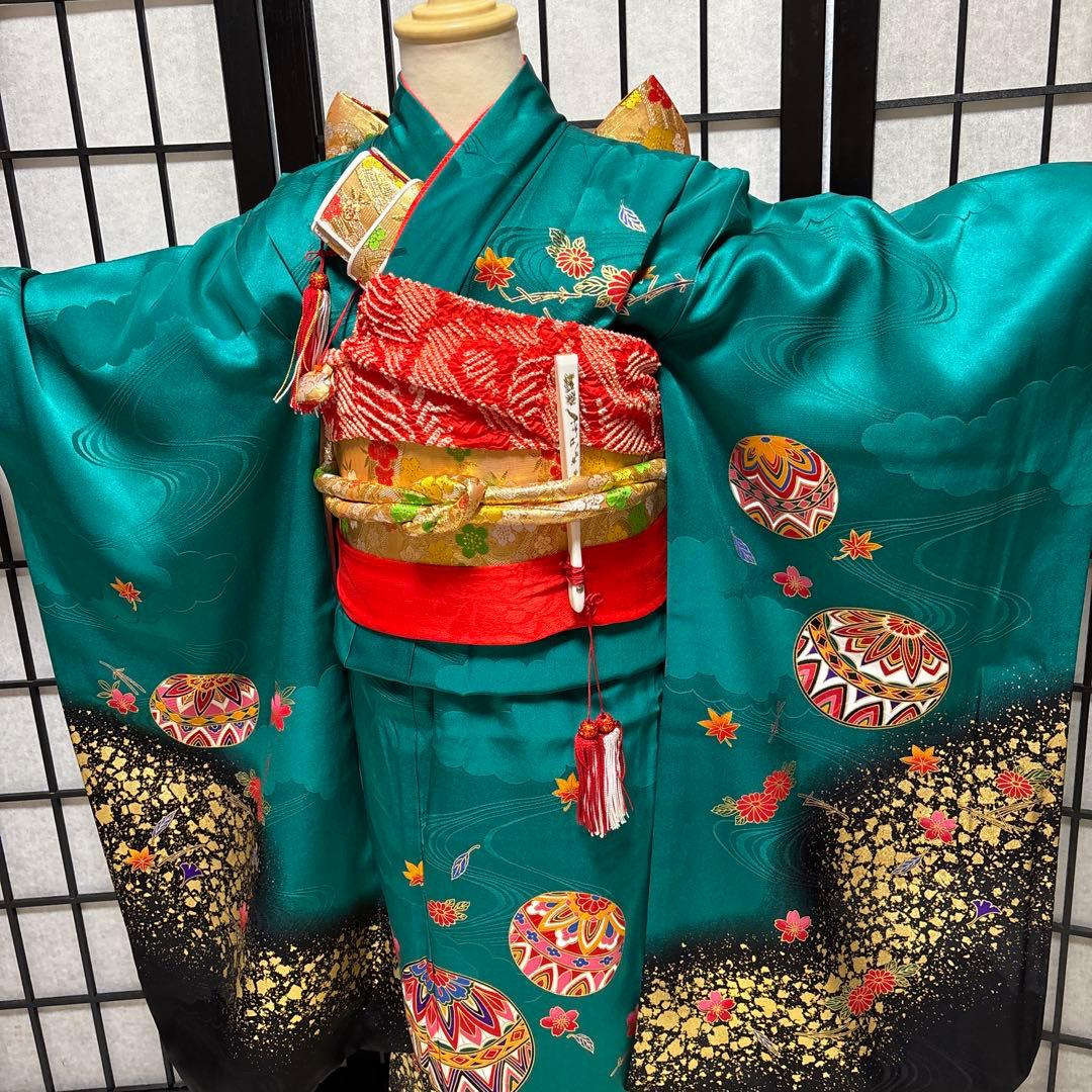七五三　着物セット　7歳　ダークグリーン　美品