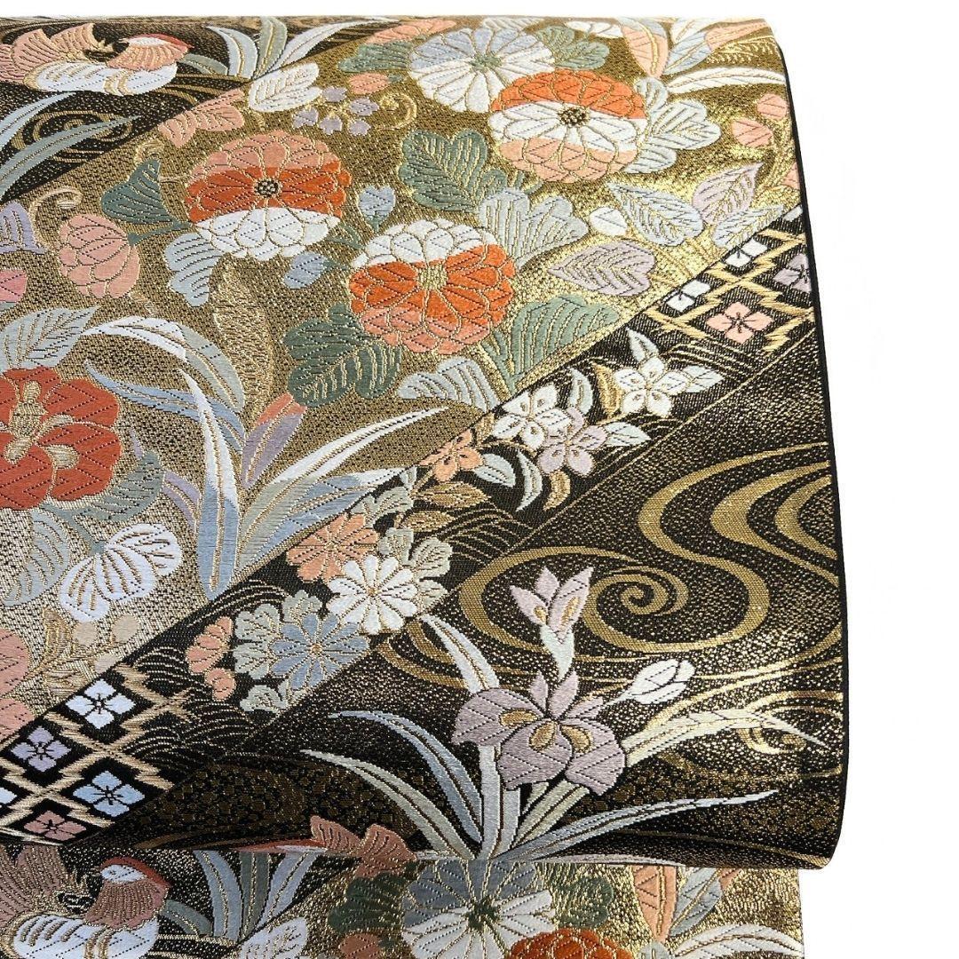 未着用　袋帯　唐織　菖蒲　菊花　鴛鴦　観世水　金糸　着物　115 p ms