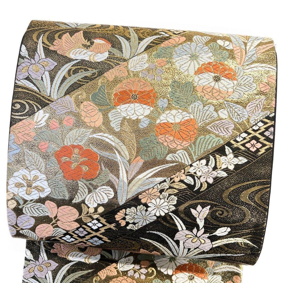 未着用　袋帯　唐織　菖蒲　菊花　鴛鴦　観世水　金糸　着物　115 p ms