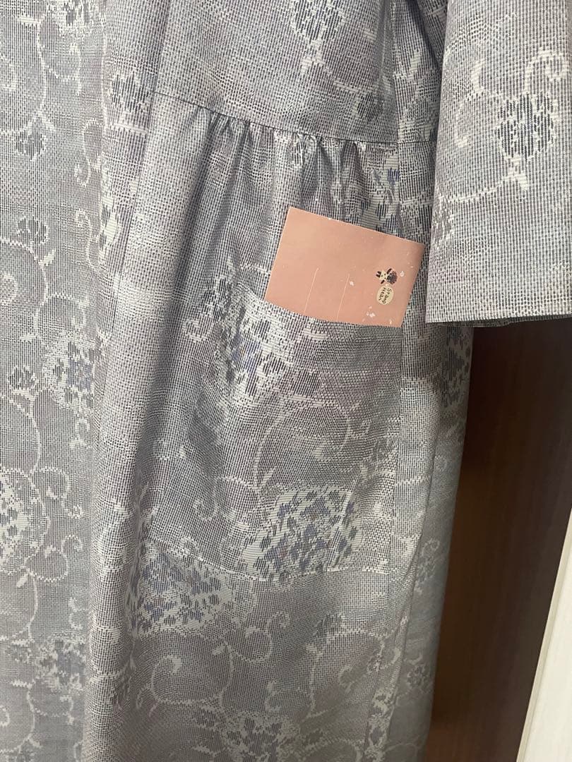 着物リメイク☆463白大島紬脇ギャザーワンピース／サイズL～LL