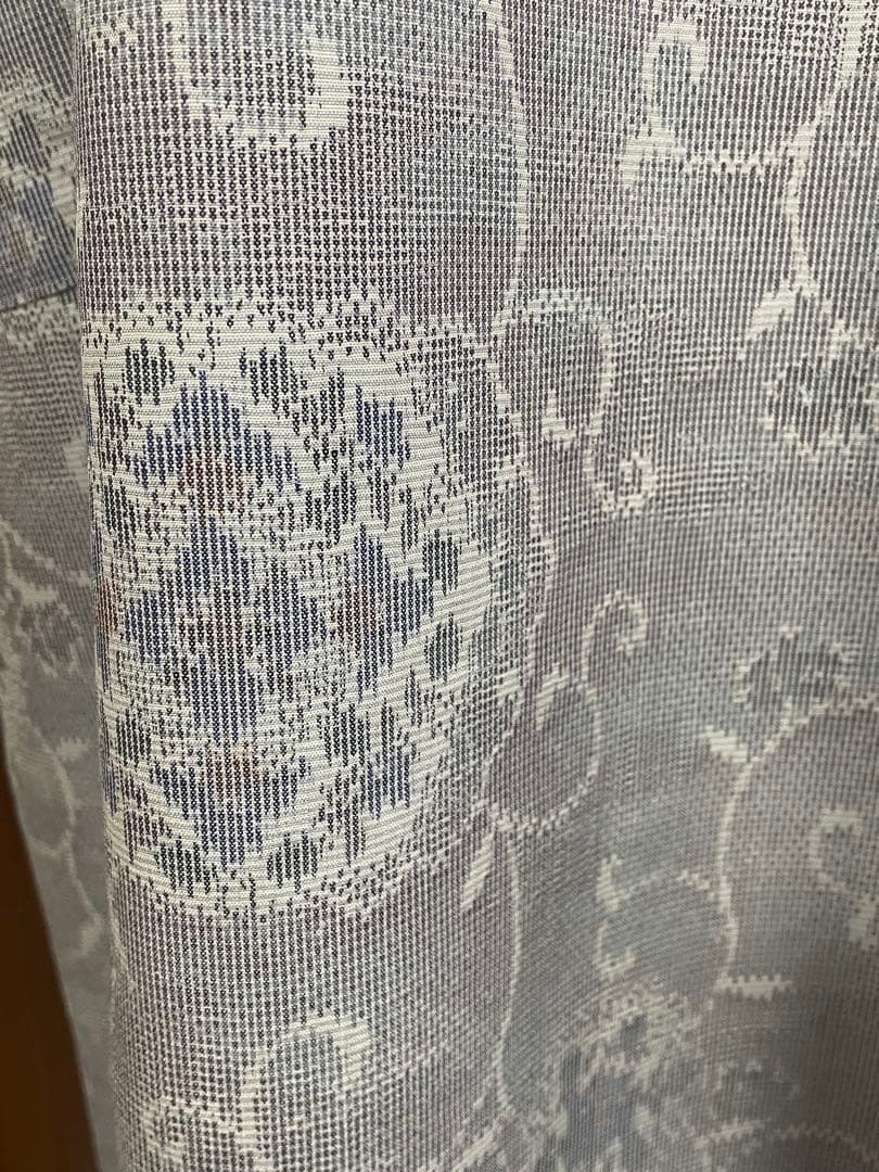 着物リメイク☆463白大島紬脇ギャザーワンピース／サイズL～LL