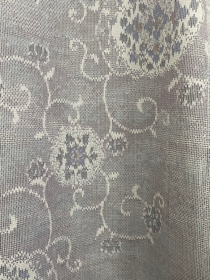 着物リメイク☆463白大島紬脇ギャザーワンピース／サイズL～LL