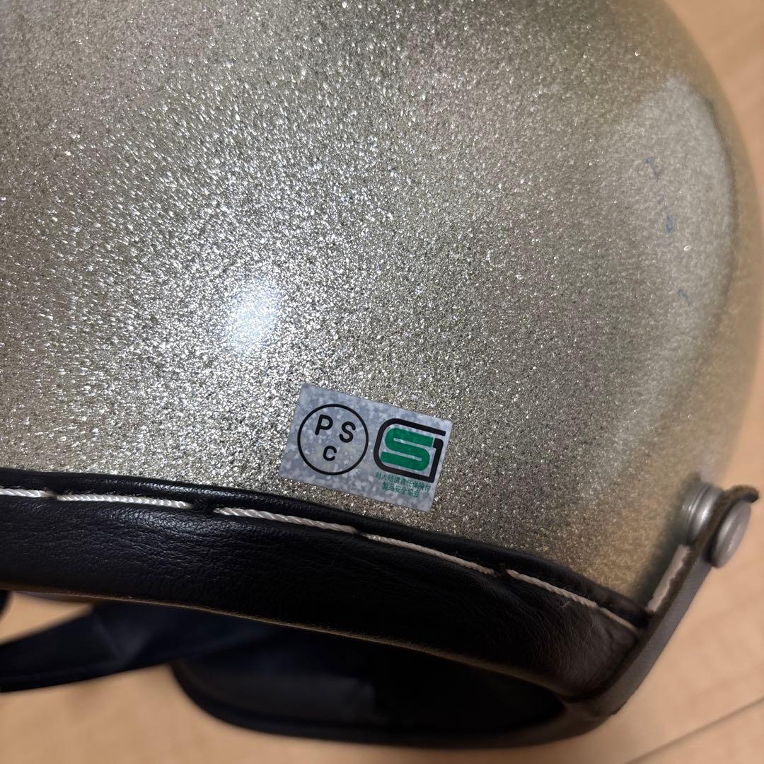 しーたろ　ゴールドラメ仕上げ ジェットヘルメット ミラーシールド付き