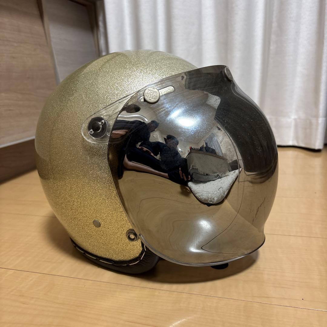 しーたろ　ゴールドラメ仕上げ ジェットヘルメット ミラーシールド付き