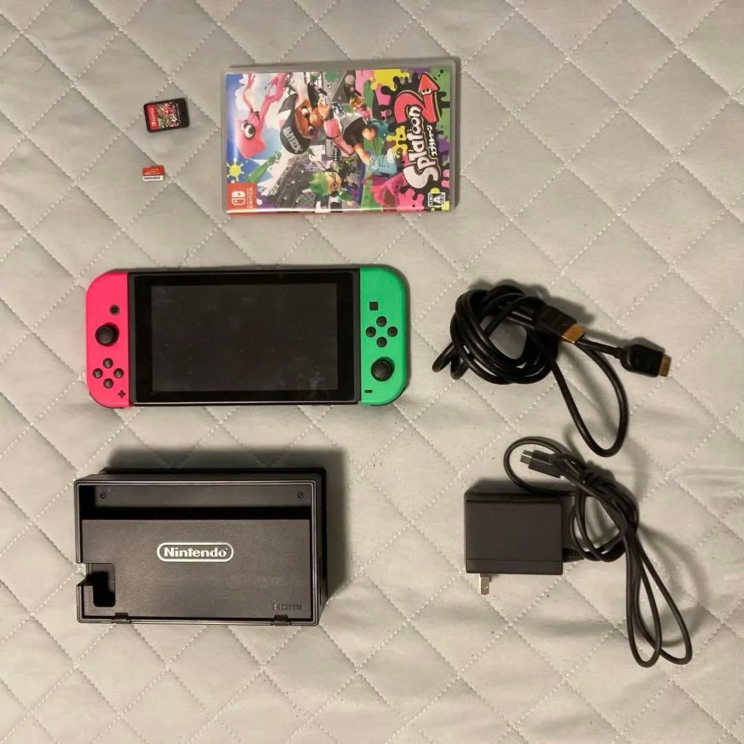 Nintendo Switch 本体 緑/桃 SDカード付 スプラ2付 【訳あり