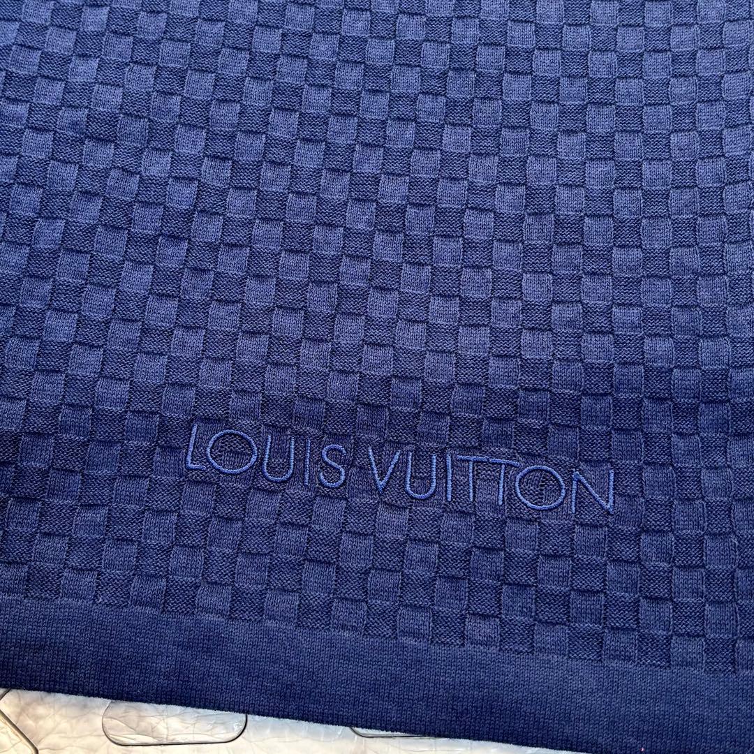 美品✨ルイヴィトン エシャルプ マイクロダミエ カシミヤ マフラー ブルー