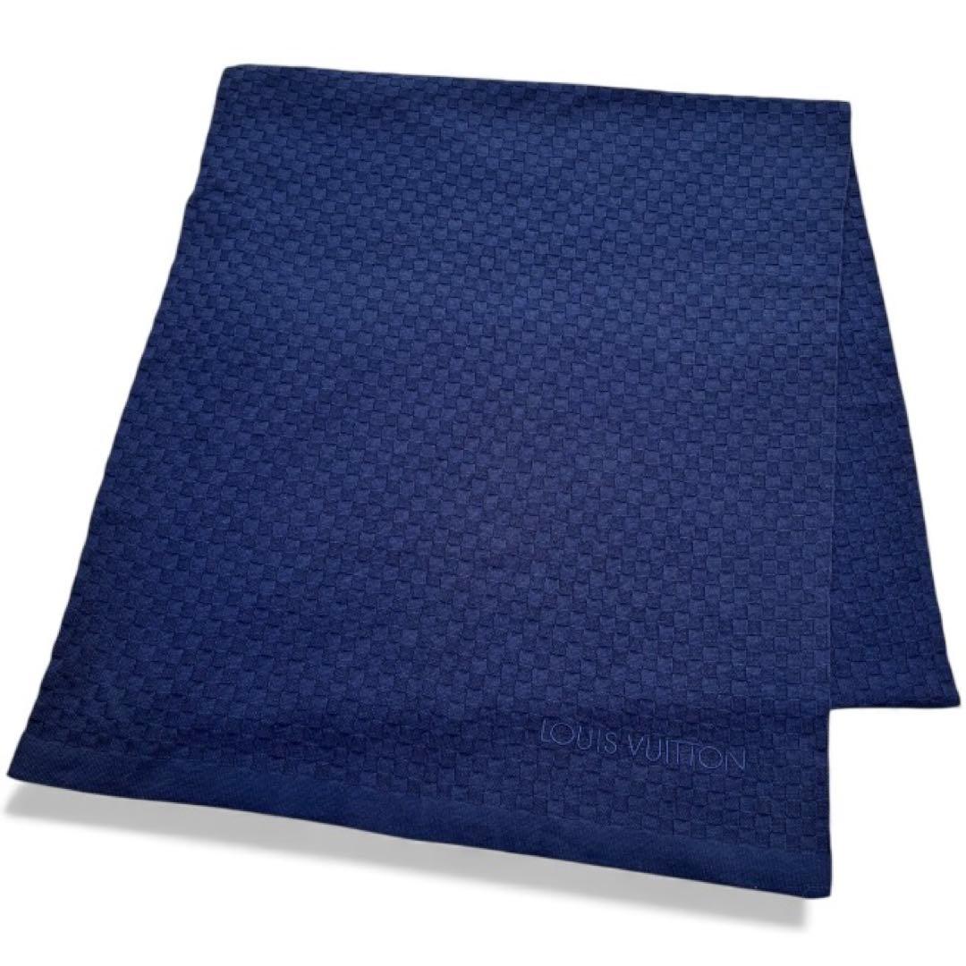 美品✨ルイヴィトン エシャルプ マイクロダミエ カシミヤ マフラー ブルー
