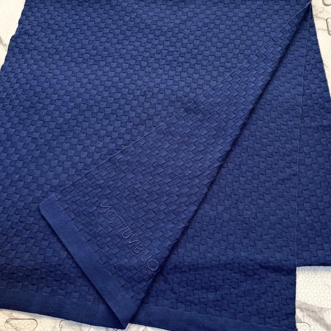 美品✨ルイヴィトン エシャルプ マイクロダミエ カシミヤ マフラー ブルー
