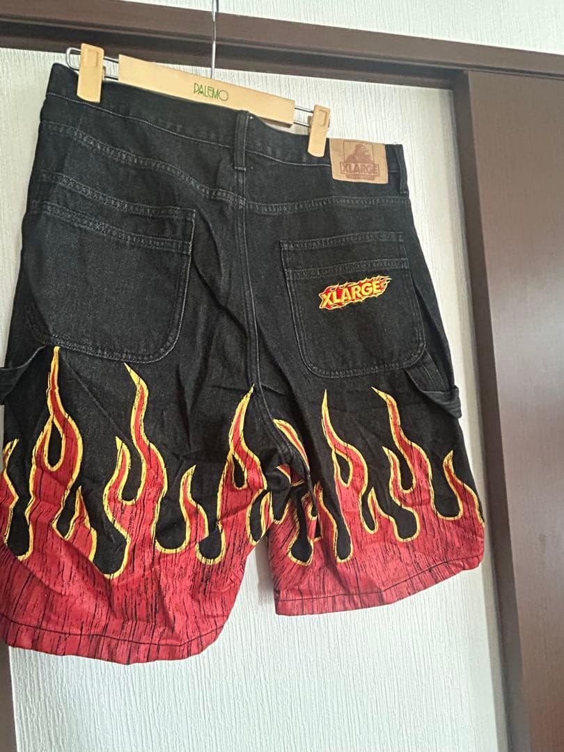 XLARGE フレイム　炎　デニム　ハーフパンツ