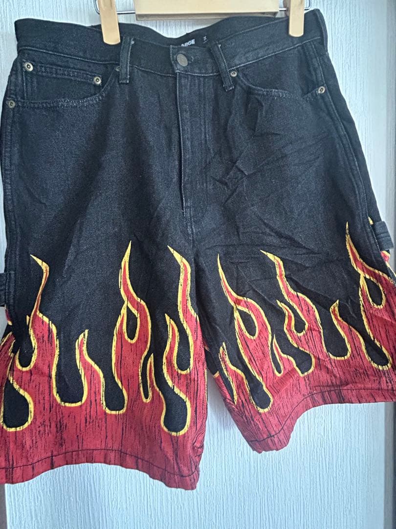 XLARGE フレイム　炎　デニム　ハーフパンツ