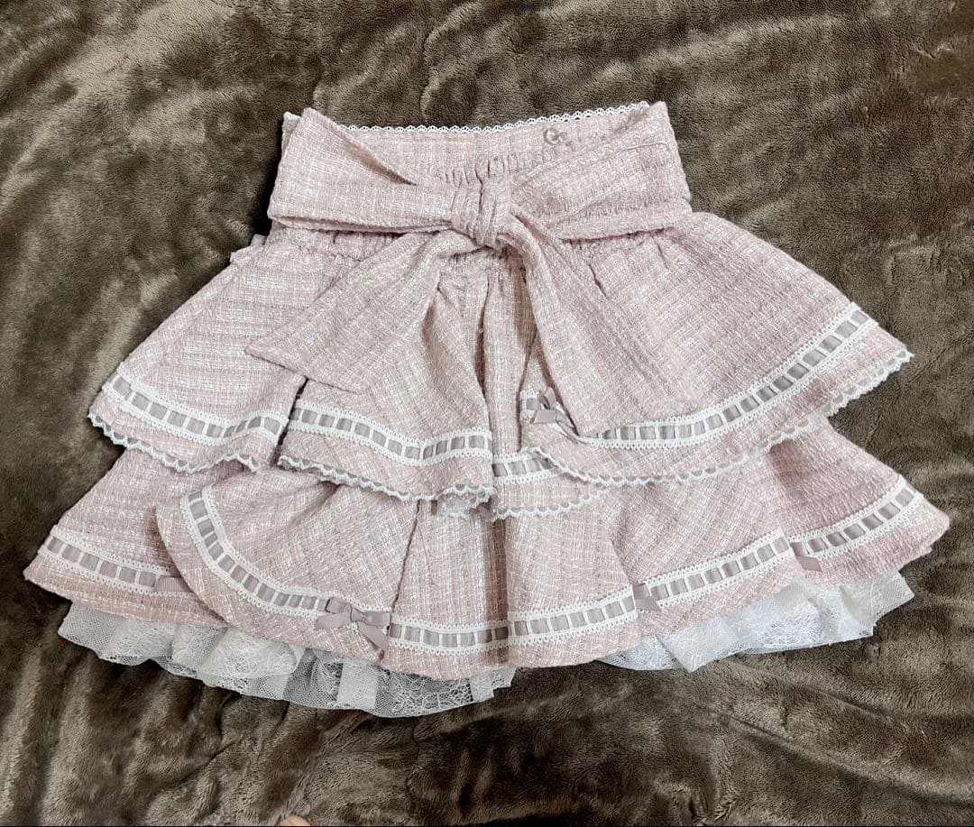 LIZLISA はしごリボンツイードティアードスカパン ピンク