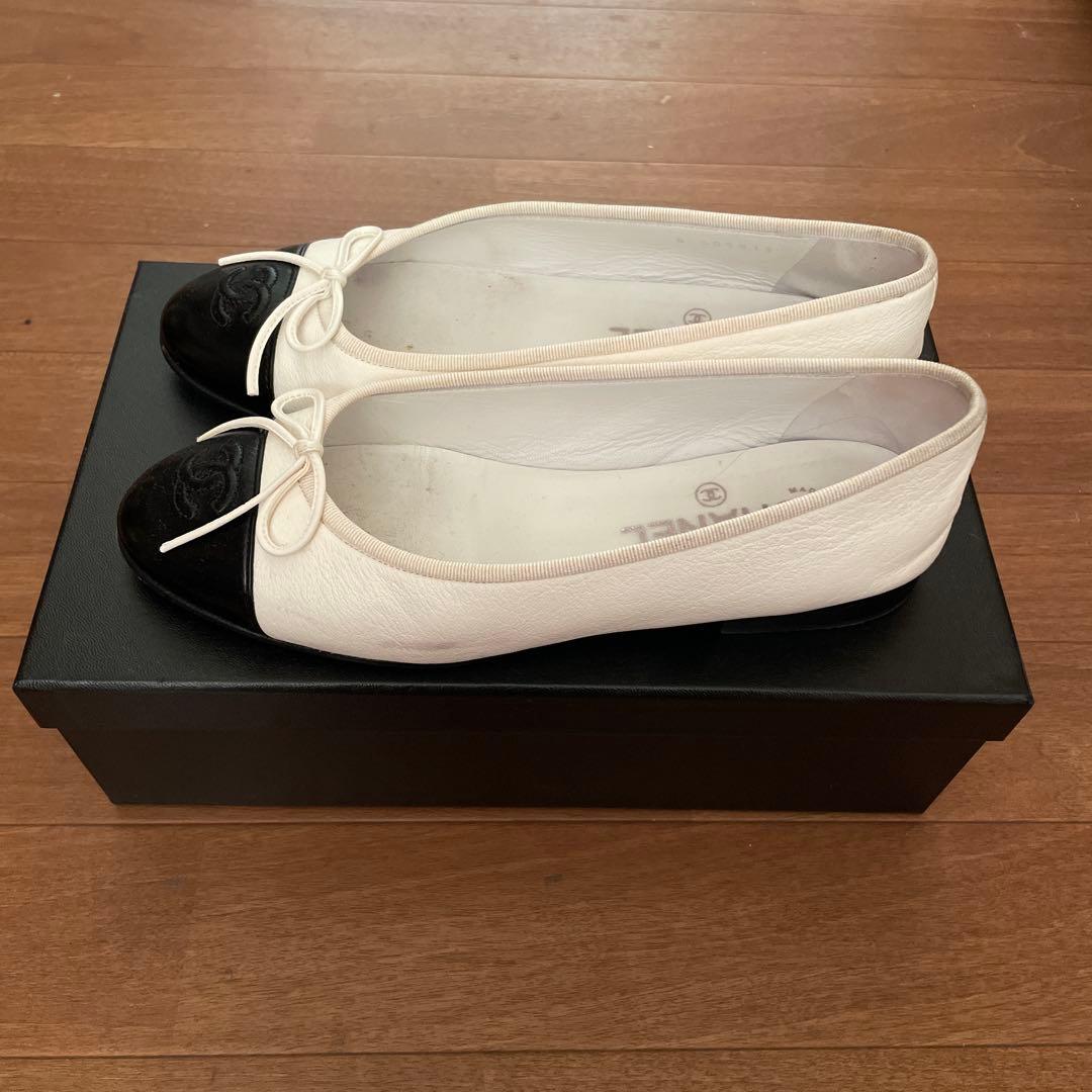 CHANEL フラットシューズ ホワイト/ブラック　37.5最終お値下げ