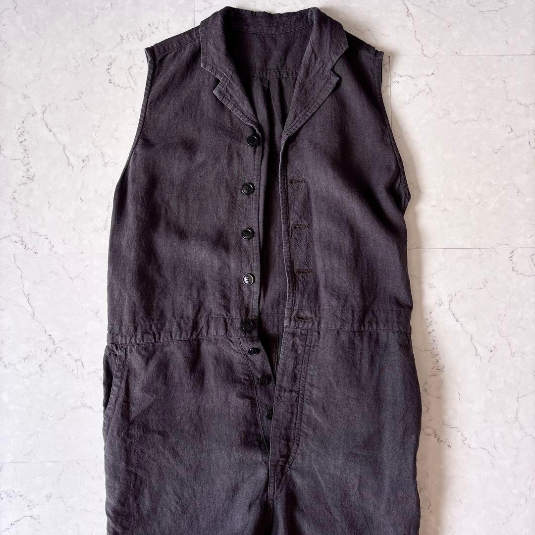 美品 ネストローブ 日本製 リネン ノースリーブ オールインワン ツナギ グレー
