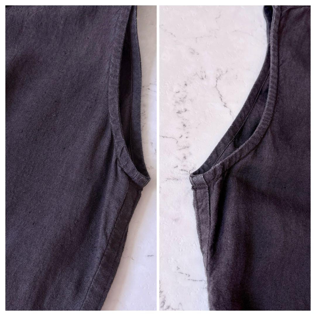 美品 ネストローブ 日本製 リネン ノースリーブ オールインワン ツナギ グレー